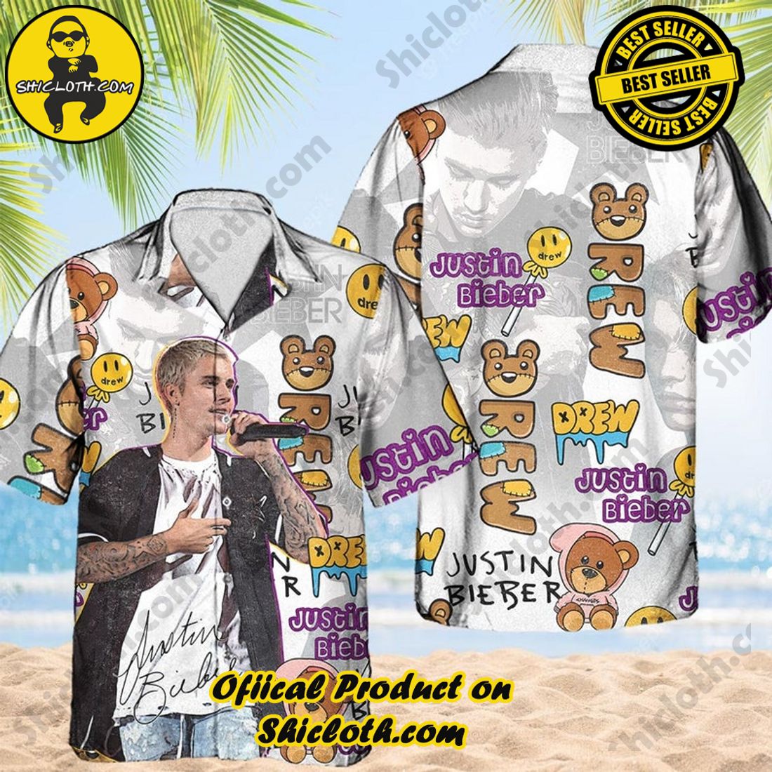 Justin Bieber Vintage Black White Hawaiian Shirt