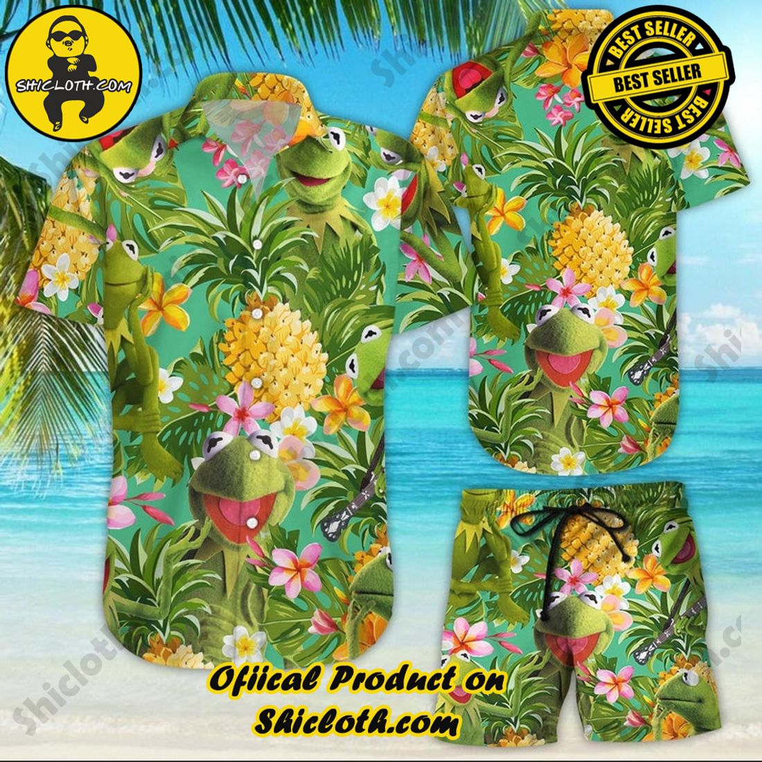 Kermit The Frog Tropical Pineapple Hawaiian Shirt 3 Kermit The Frog Tropical Pineapple Hawaiian Shirt - Image 3