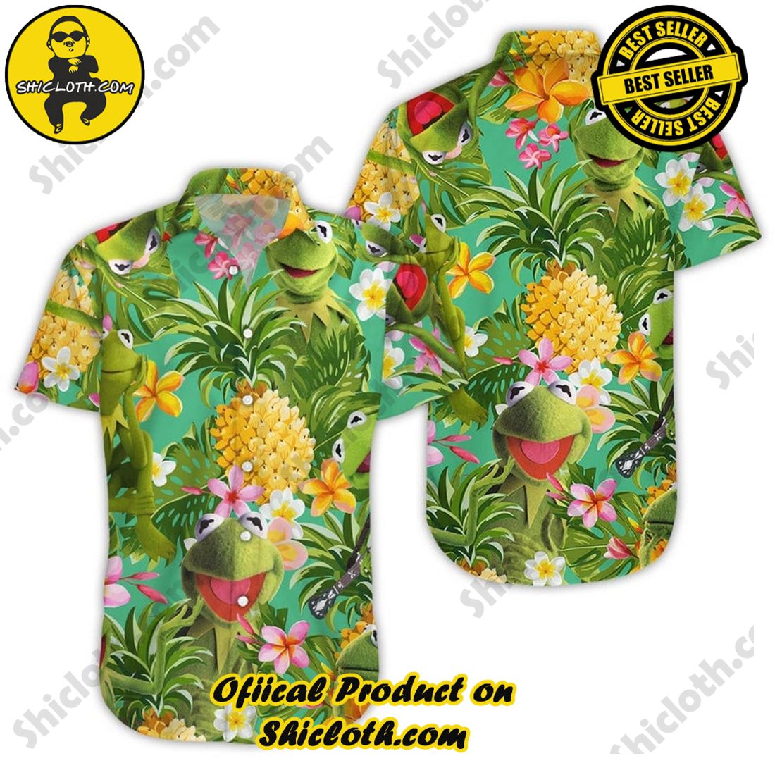 Kermit The Frog Tropical Pineapple Hawaiian Shirt 4 Kermit The Frog Tropical Pineapple Hawaiian Shirt - Image 4
