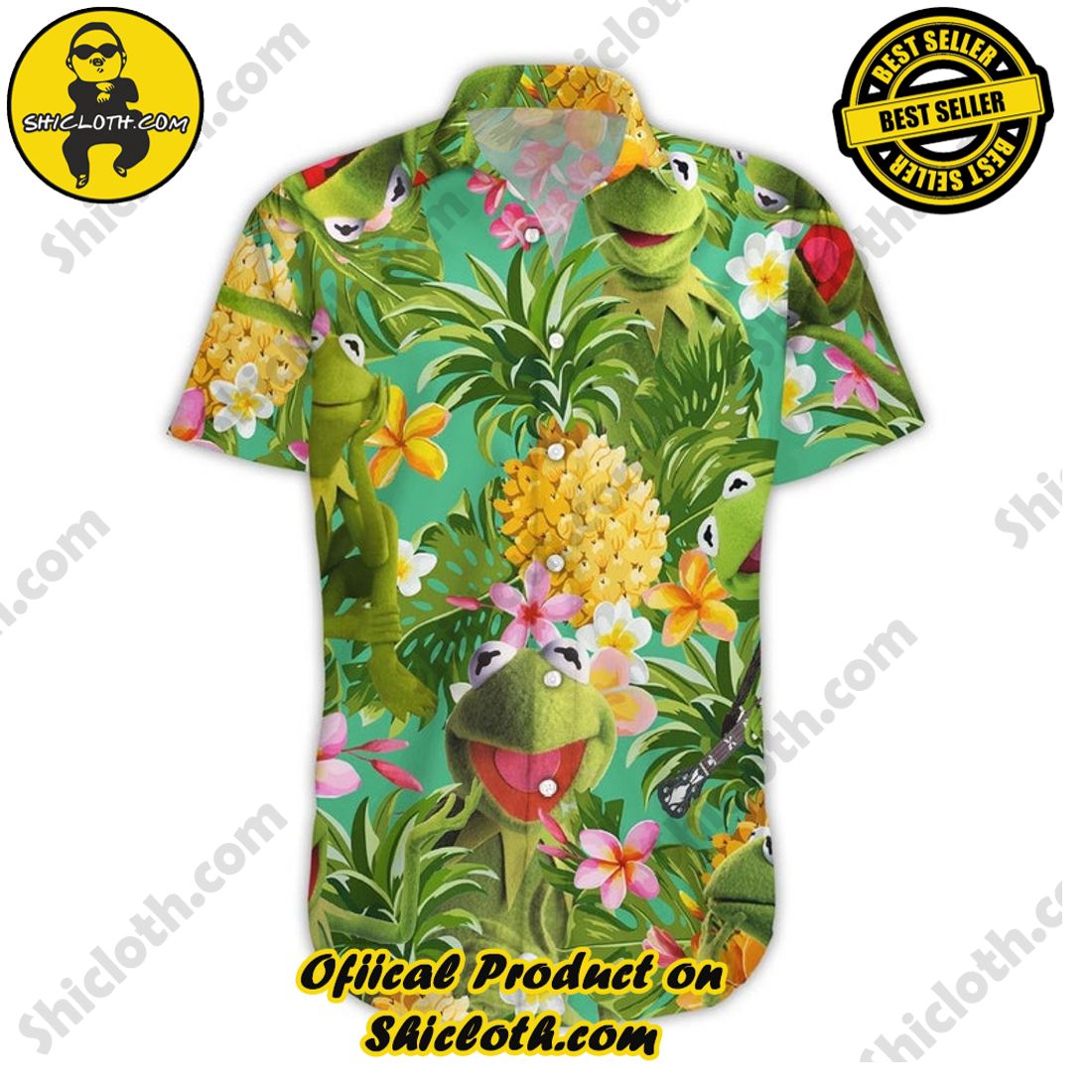 Kermit The Frog Tropical Pineapple Hawaiian Shirt 5 Kermit The Frog Tropical Pineapple Hawaiian Shirt - Image 5