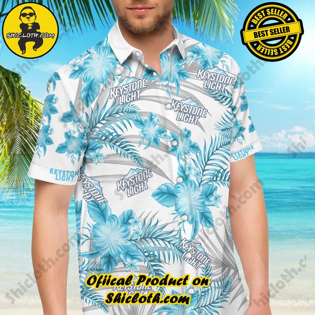 Alternative view of Keystone Light Beer Floral Aloha Hawaiian Shirt