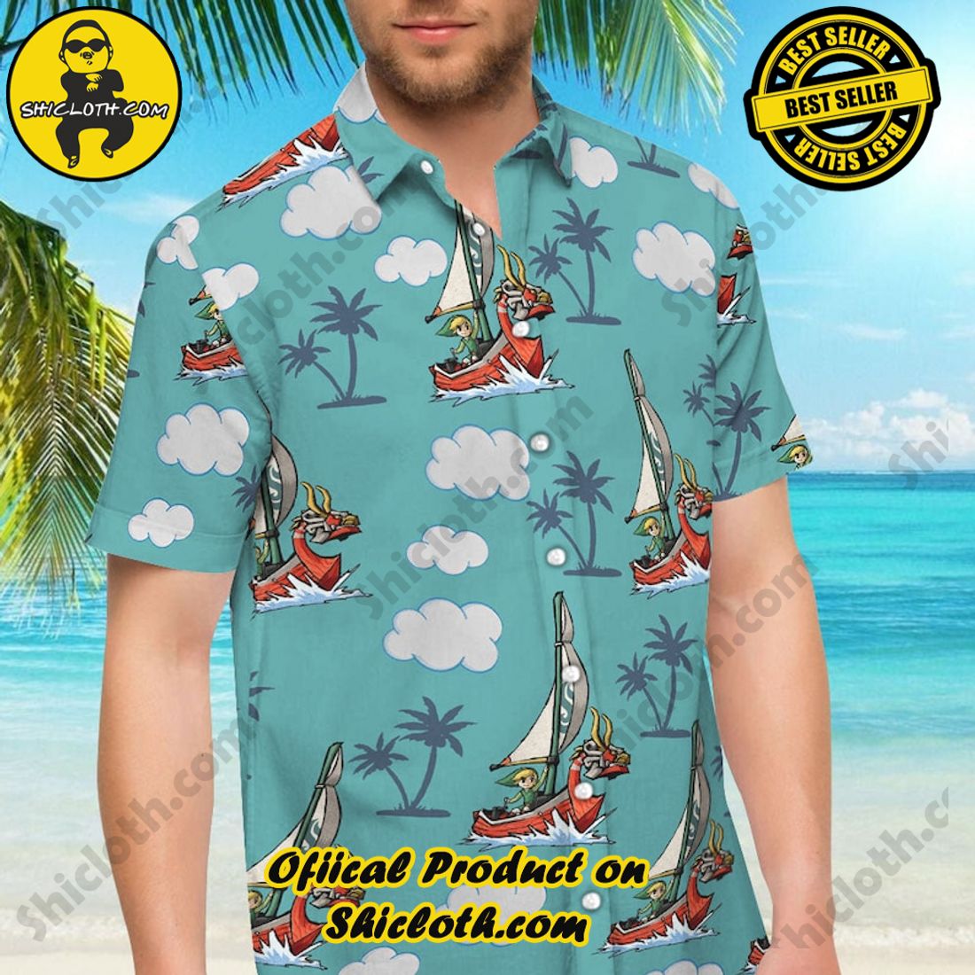 Alternative view of Legend of Zelda The Wind Waker Palm Tree Hawaiian Shirt
