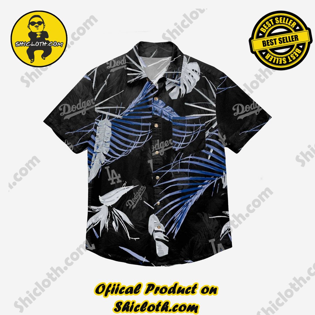 Los Angeles Dodgers Neon Palm Button Up Shirt 2 Los Angeles Dodgers Neon Palm Button Up Shirt - Image 2
