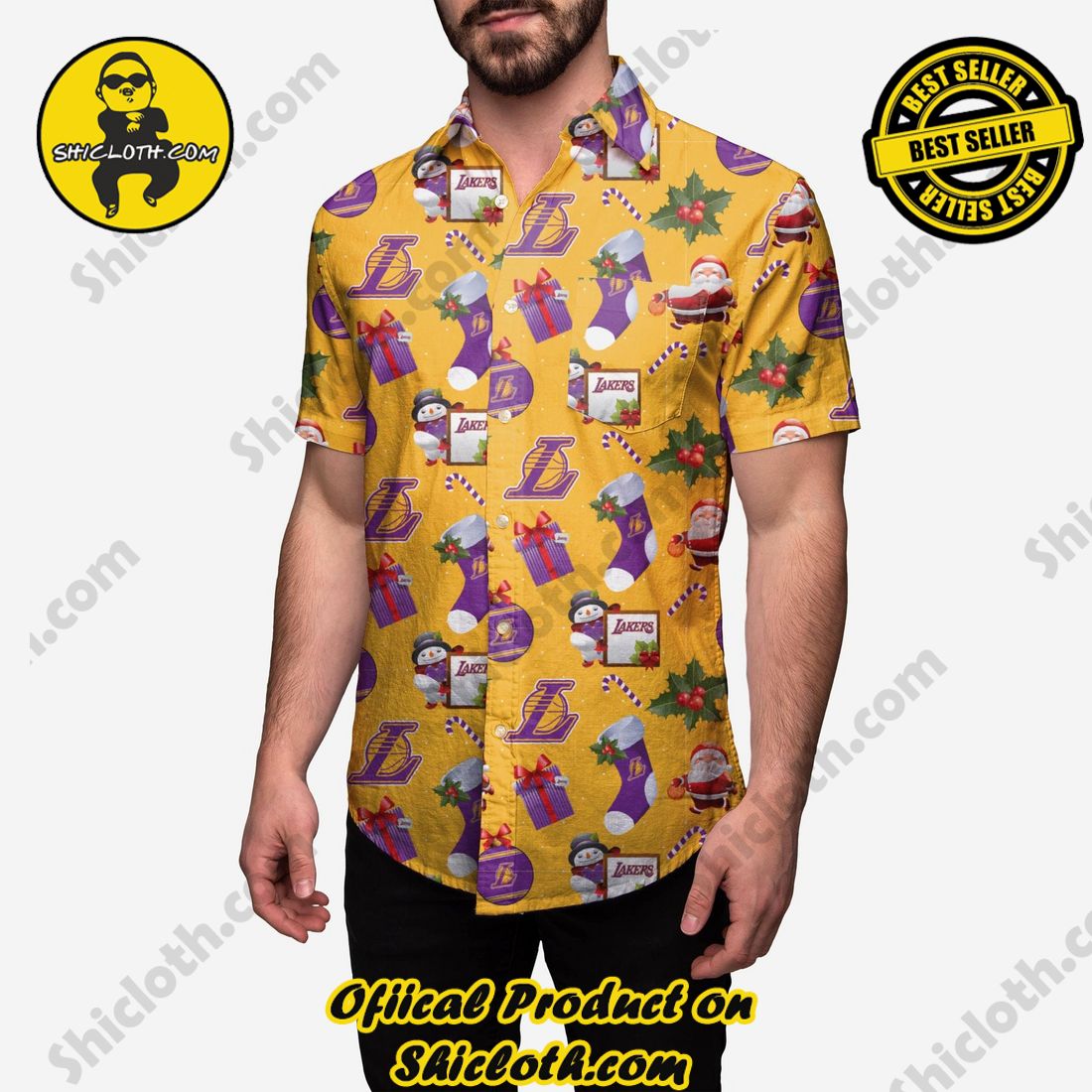 HOT HIT Hawaiian Shirt And Short in Shicloth !!! Own it now 16 Los Angeles Lakers Christmas Explosion Button Up Shirt