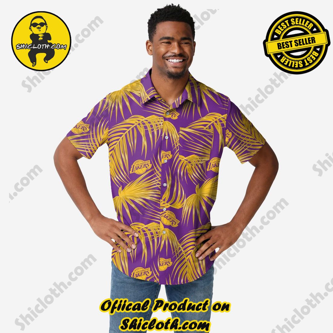 HOT HIT Hawaiian Shirt And Short in Shicloth !!! Own it now 18 Los Angeles Lakers Hawaiian Button Up Shirt