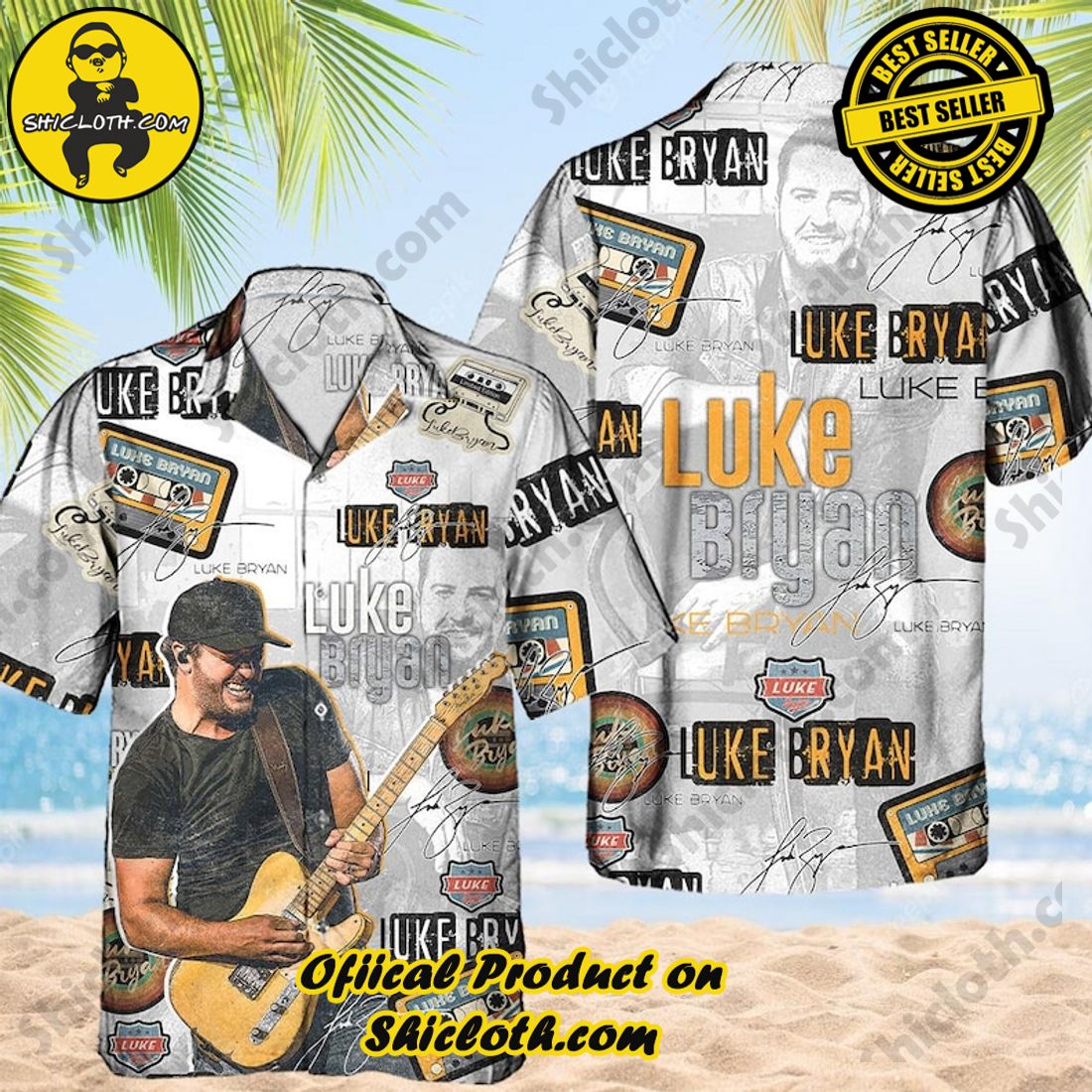 Luke Bryan Play Guitar Vintage White Orange Hawaiian Shirt