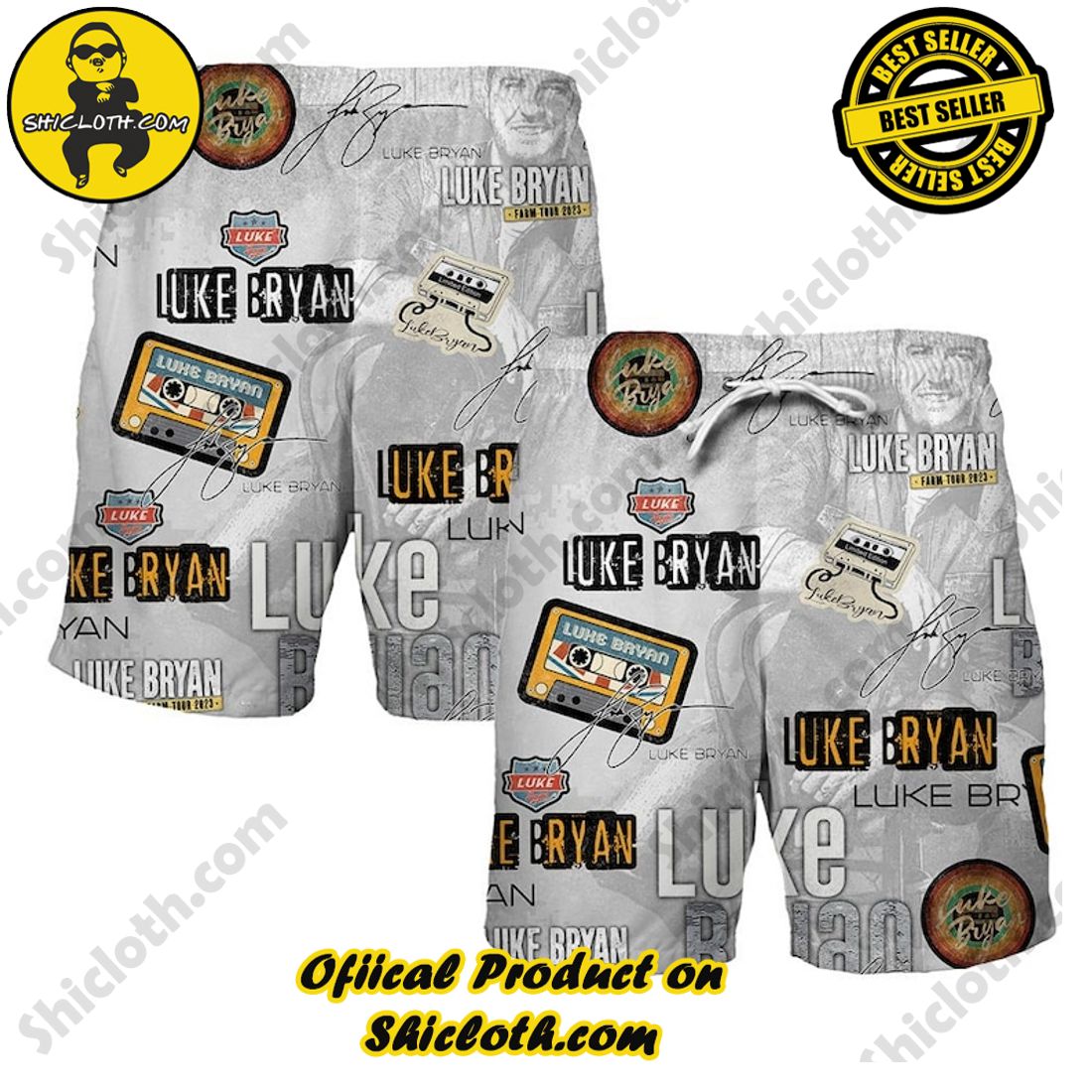 Alternative view of Luke Bryan Play Guitar Vintage White Orange Hawaiian Shirt