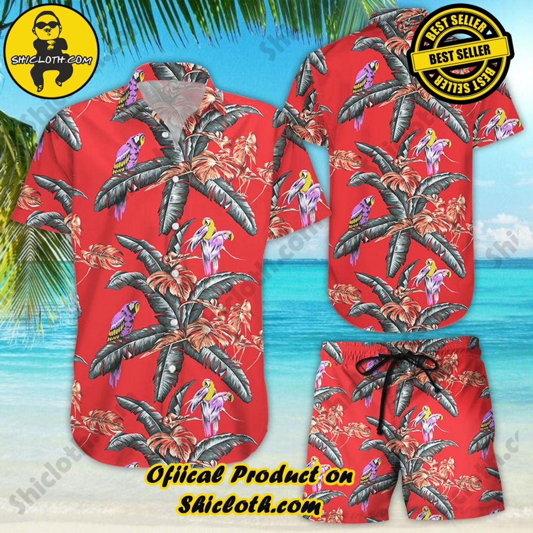 Magnum Pi Parrot Floral Tropical Red Hawaiian Shirt