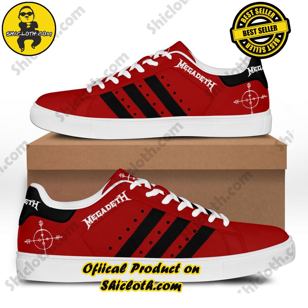 Best seller Stan Smith Shoes in Shicloth Store. Click here to buy !! 35 Megadeth Red Black Stripes Stan Smith Shoes
