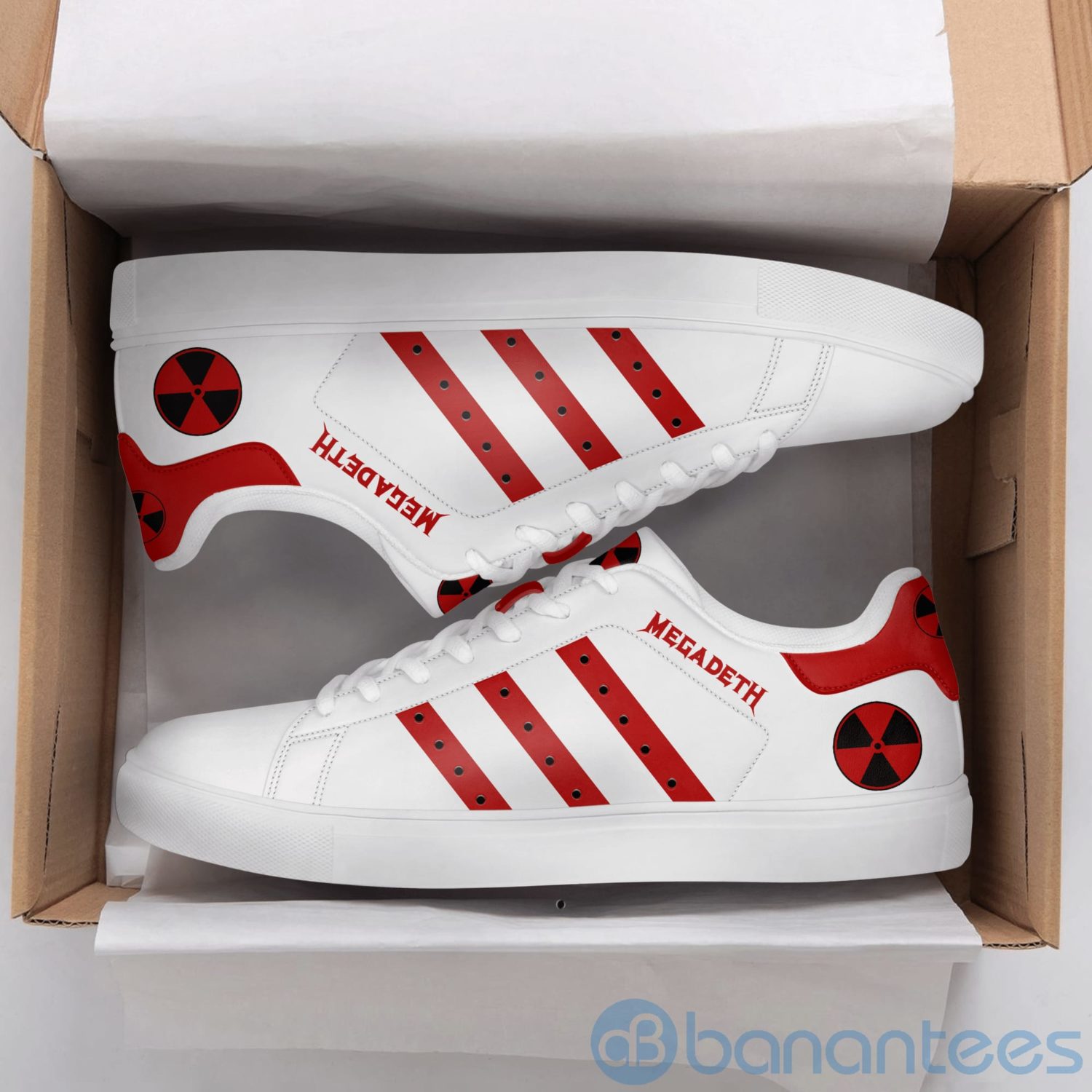 Step Up Your Style with Stan Smith Shoes: Available Now at Shicloth! 10 Megadeth Red Striped White Adidas Stan Smith Low Top Shoes