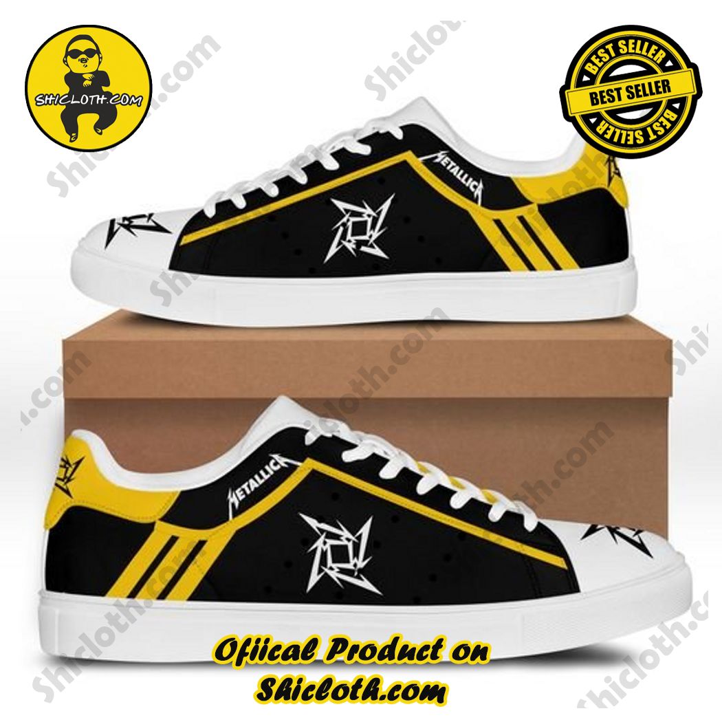 Stan Smith Shoes in Shicloth Store.Best seller !!! 22 Metallica Band Black Yellow Adidas Stan Smith Low Top Shoes