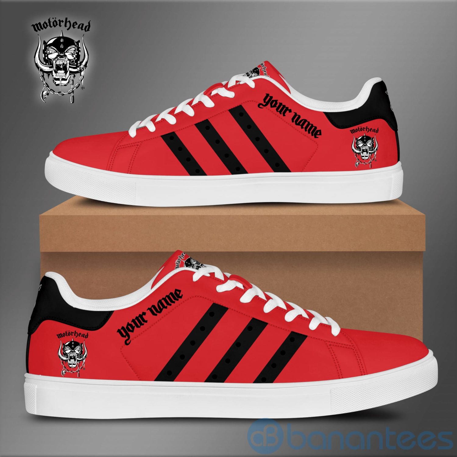 Step Up Your Style with Stan Smith Shoes: Available Now at Shicloth! 11 Motorhead Custom Name Black Striped Red Adidas Stan Smith Low Top Shoes
