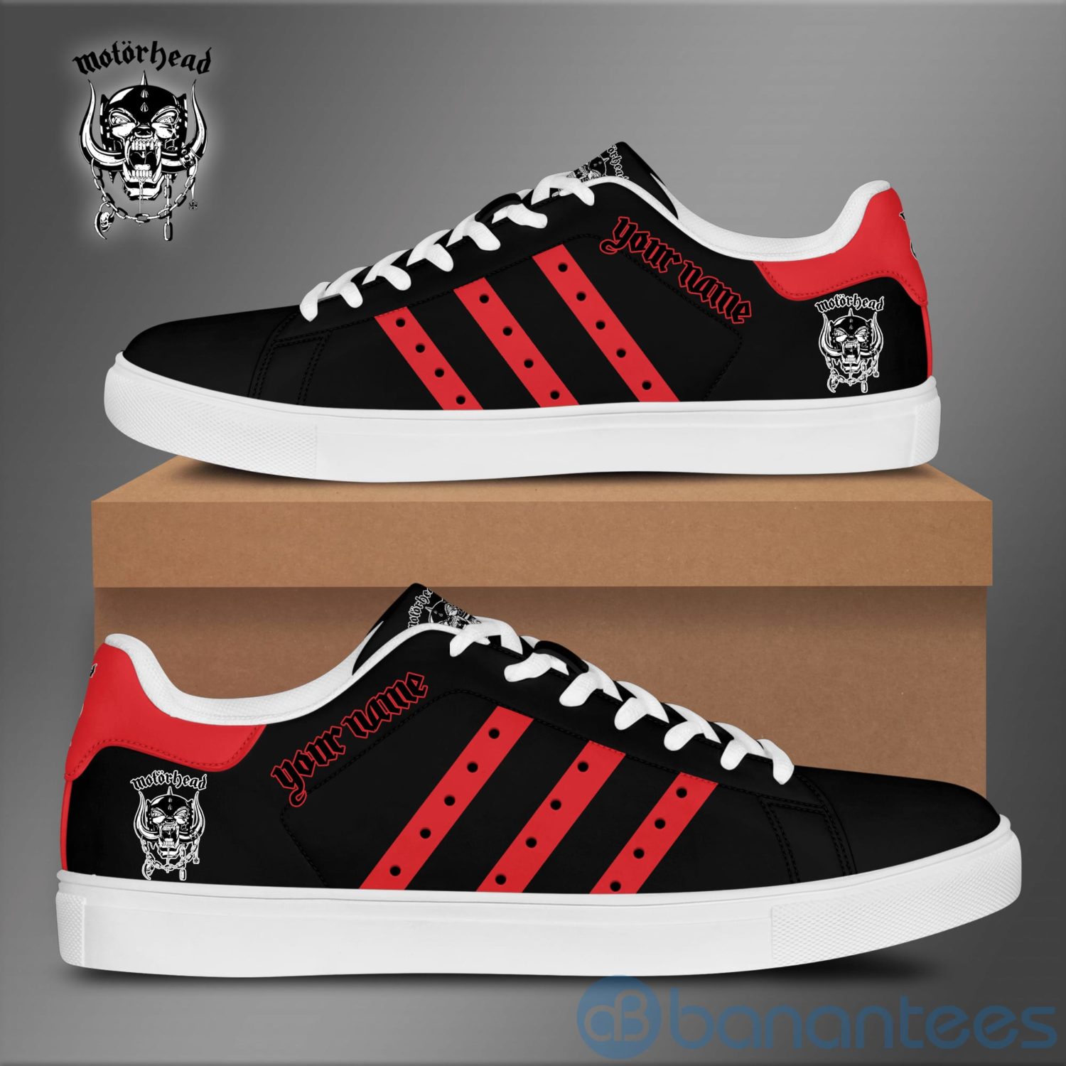 Step Up Your Style with Stan Smith Shoes: Available Now at Shicloth! 13 Motorhead Custom Name Red Striped Black Adidas Stan Smith Low Top Shoes