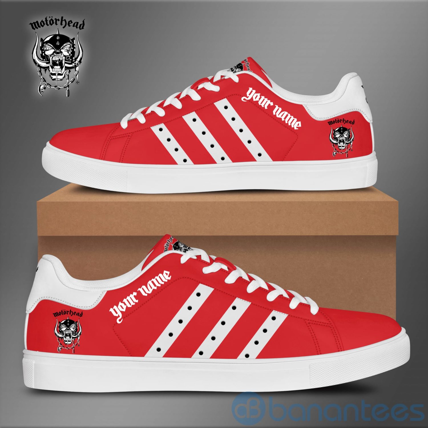 Step Up Your Style with Stan Smith Shoes: Available Now at Shicloth! 16 Motorhead Custom Name White Striped Red Adidas Stan Smith Low Top Shoes