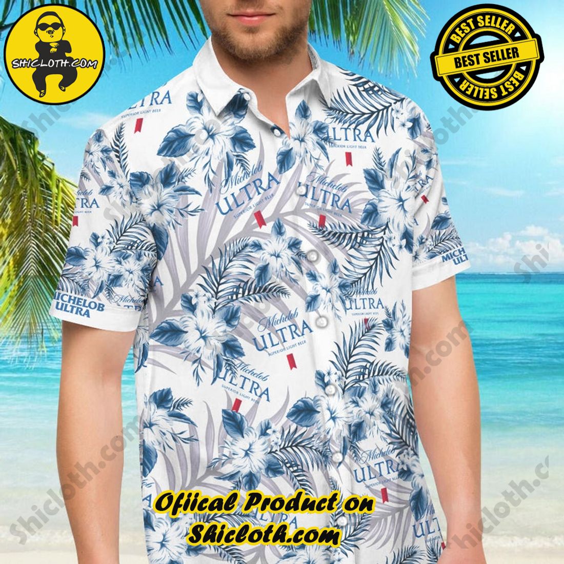Alternative view of Michelob Ultra Beer Floral Aloha Hawaiian Shirt