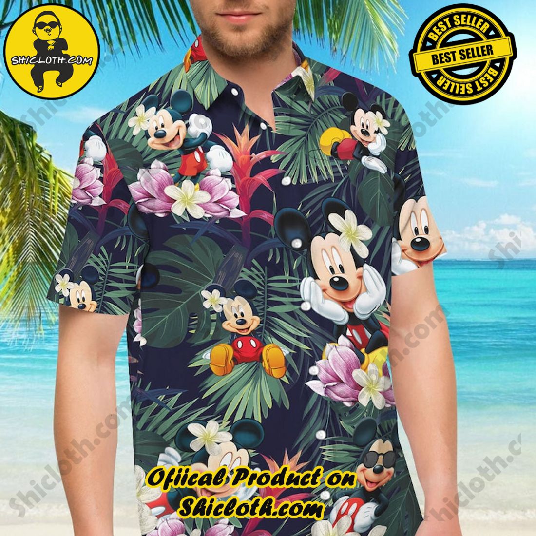 Alternative view of Mickey Mouse Walt Disney Floral Aloha Hawaiian Shirt