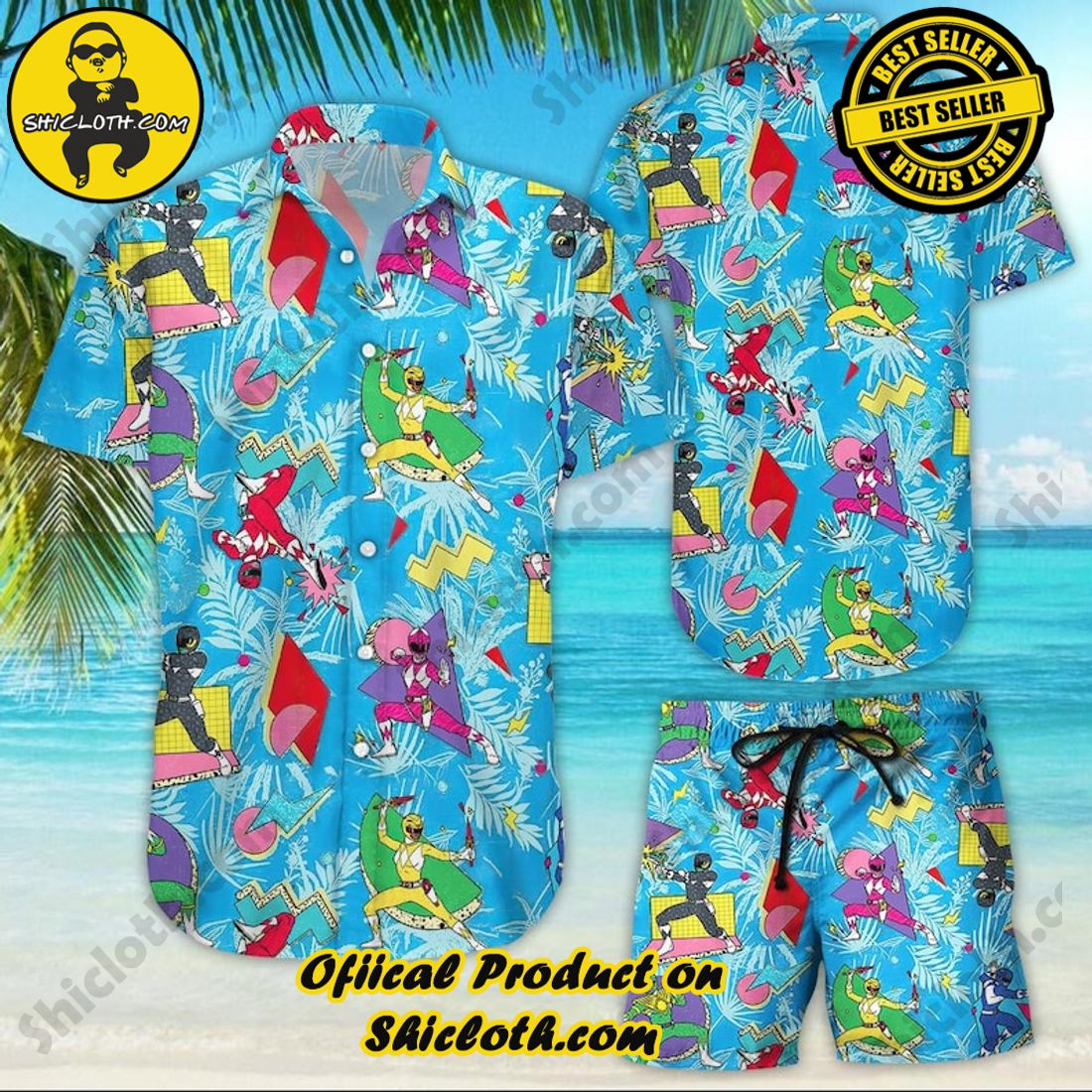 Mighty Morphin Power Ranger Colorful Hawaiian Shirt