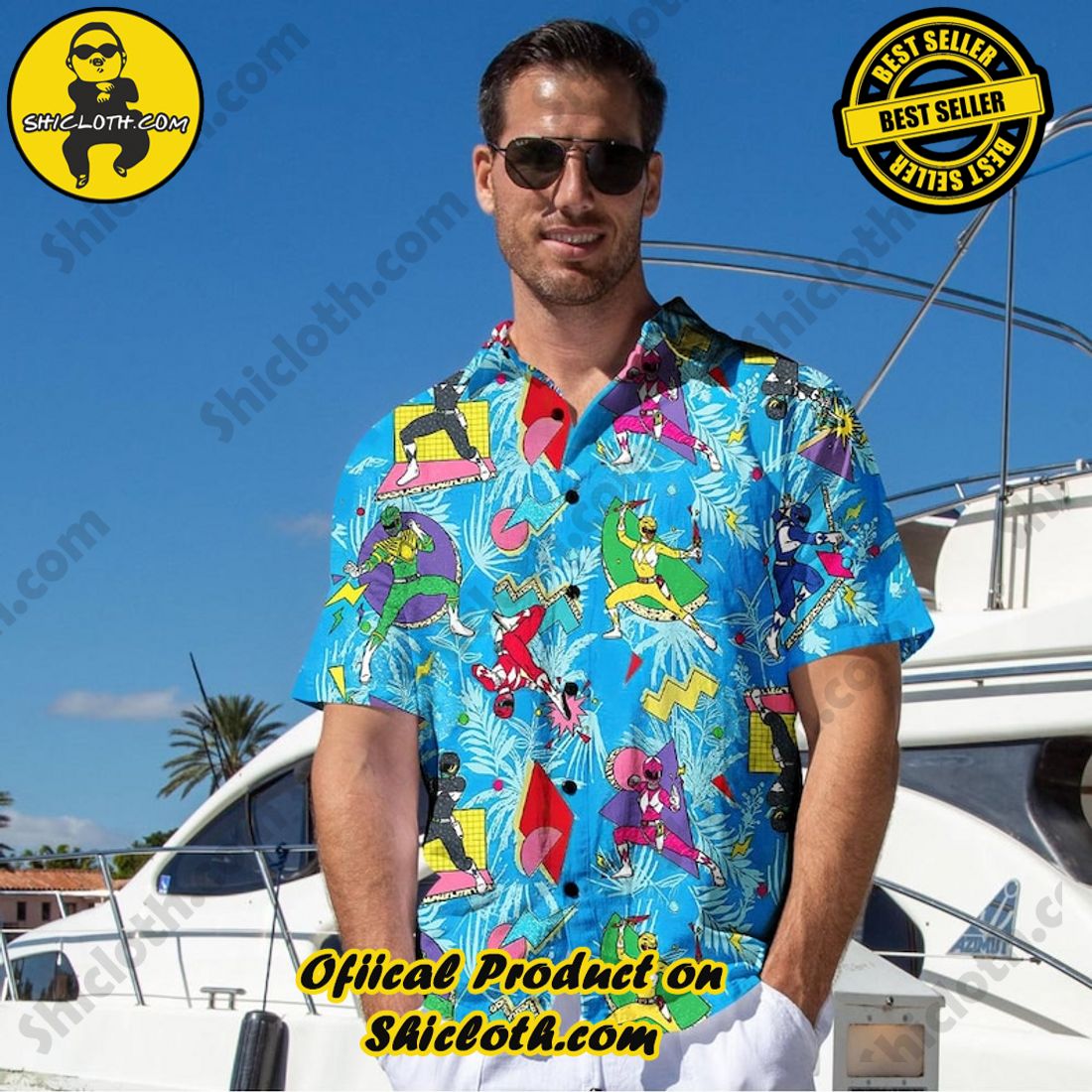 Alternative view of Mighty Morphin Power Ranger Colorful Hawaiian Shirt