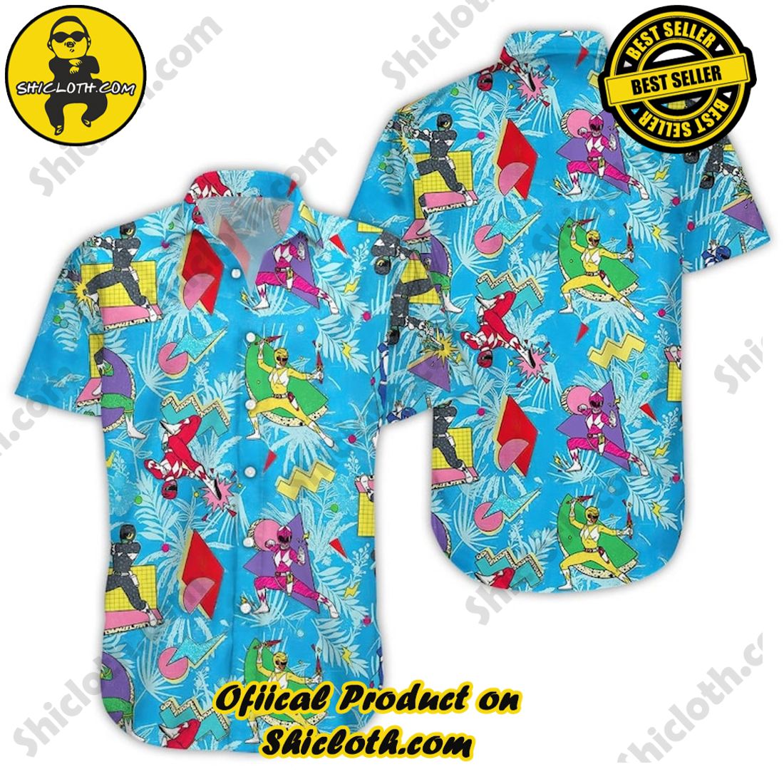 Mighty Morphin Power Ranger Colorful Hawaiian Shirt 4 Mighty Morphin Power Ranger Colorful Hawaiian Shirt - Image 4