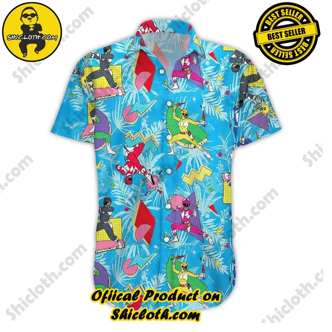 Mighty Morphin Power Ranger Colorful Hawaiian Shirt 5 Mighty Morphin Power Ranger Colorful Hawaiian Shirt - Image 5