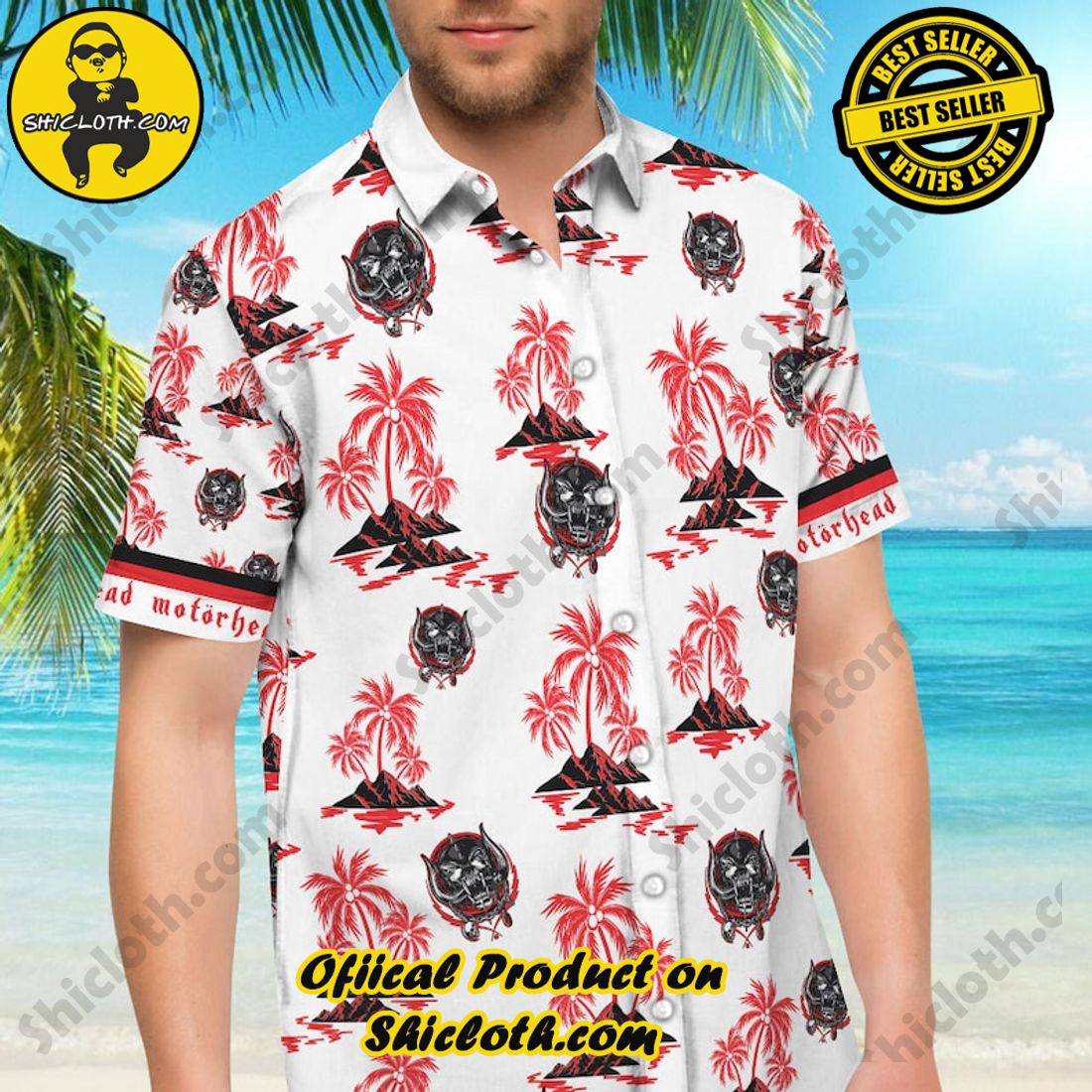 Alternative view of Motorhead Band Floral White Red Hawaiian Shirt