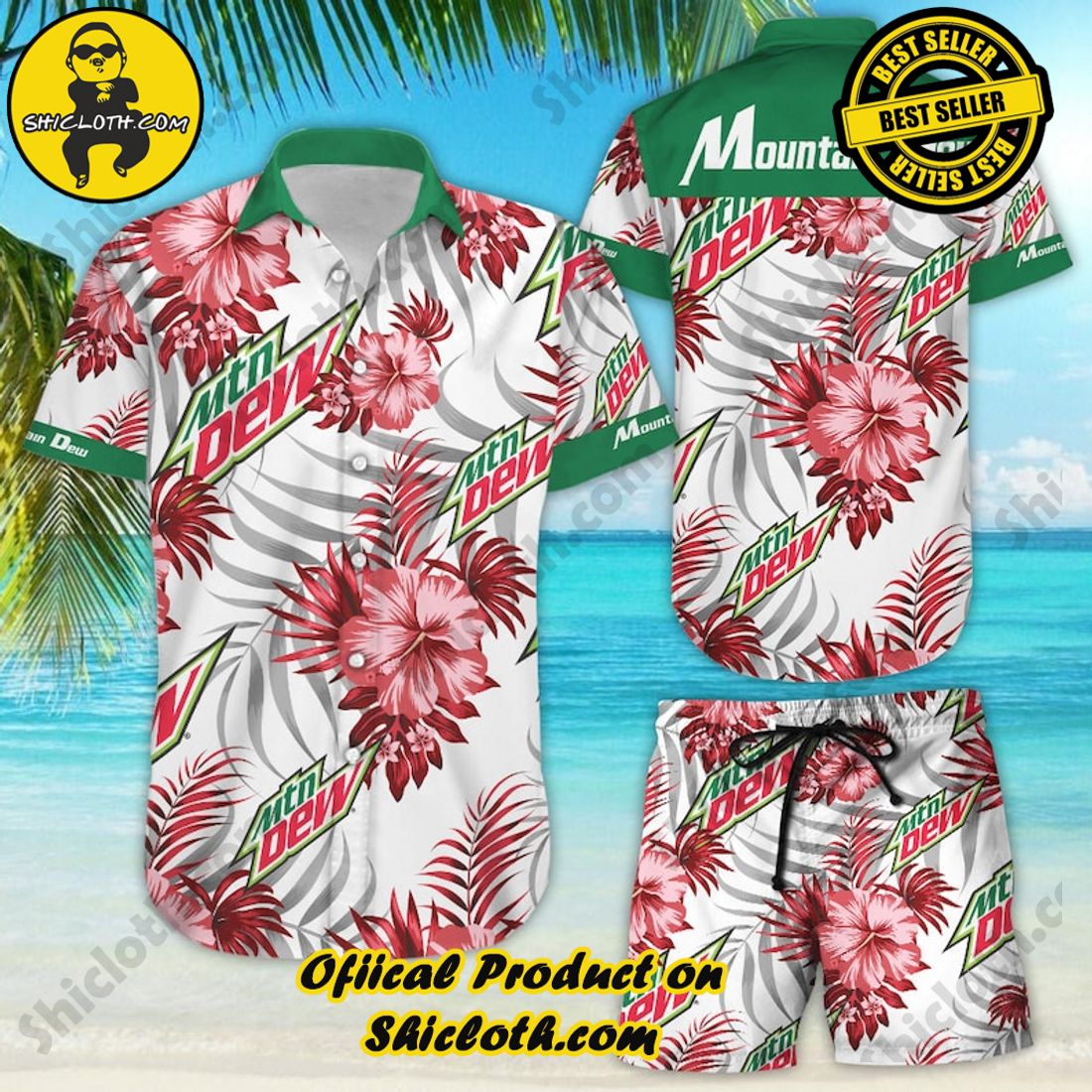 Mountain Dew Hibiscus Aloha Hawaiian Shirt