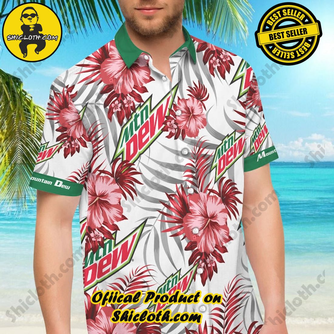 Alternative view of Mountain Dew Hibiscus Aloha Hawaiian Shirt