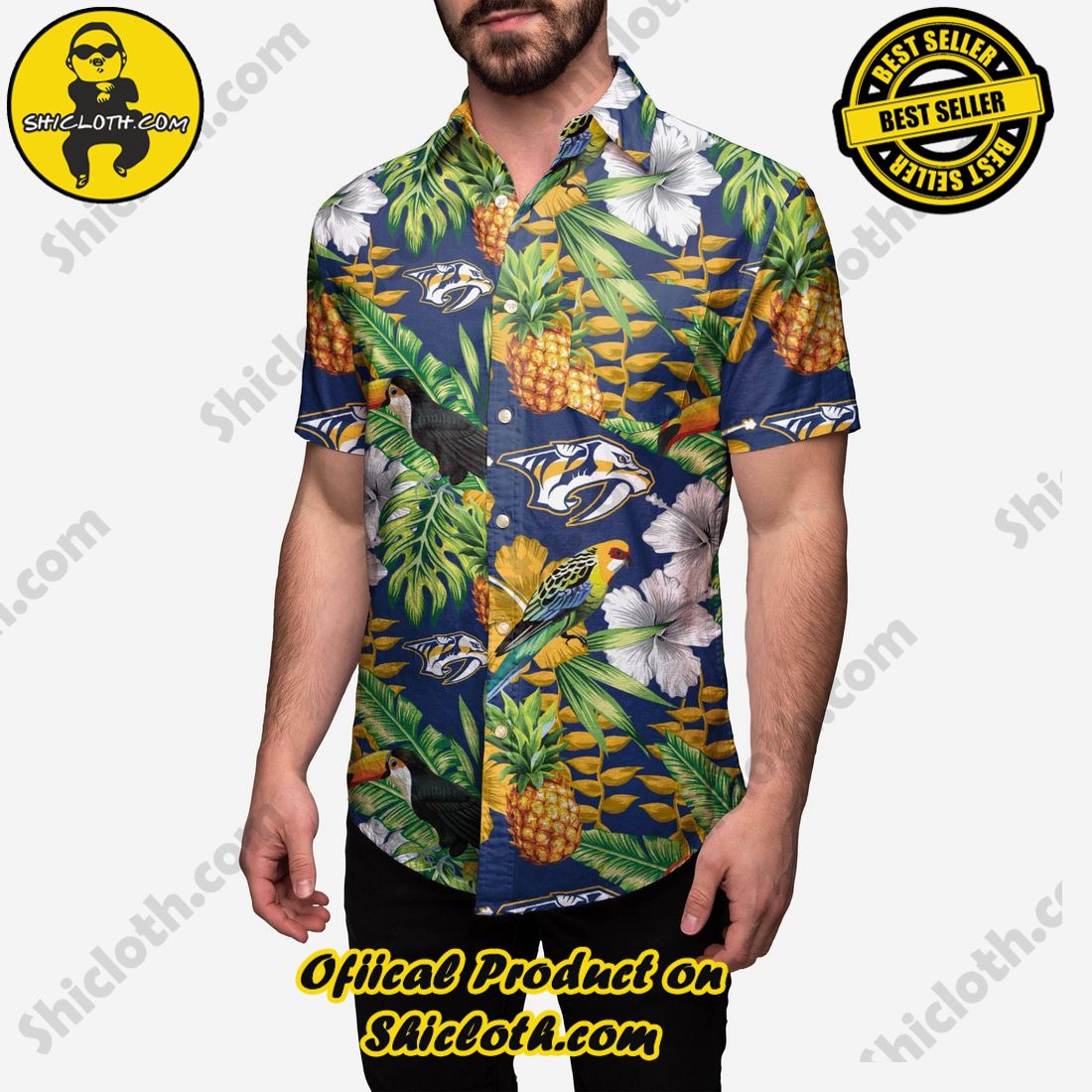 Best Seller Hawaiian Shirt And Short in Shicloth !!! Buy it now 11 Nashville Predators Floral Button Up Shirt