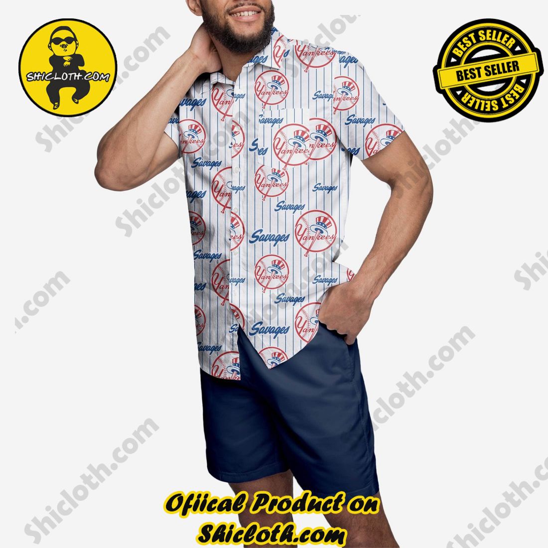 BEST SELLER Hawaiian Shirt And Short in Shicloth !!! Buy it now 27 New York Yankees Savages Button Up Shirt