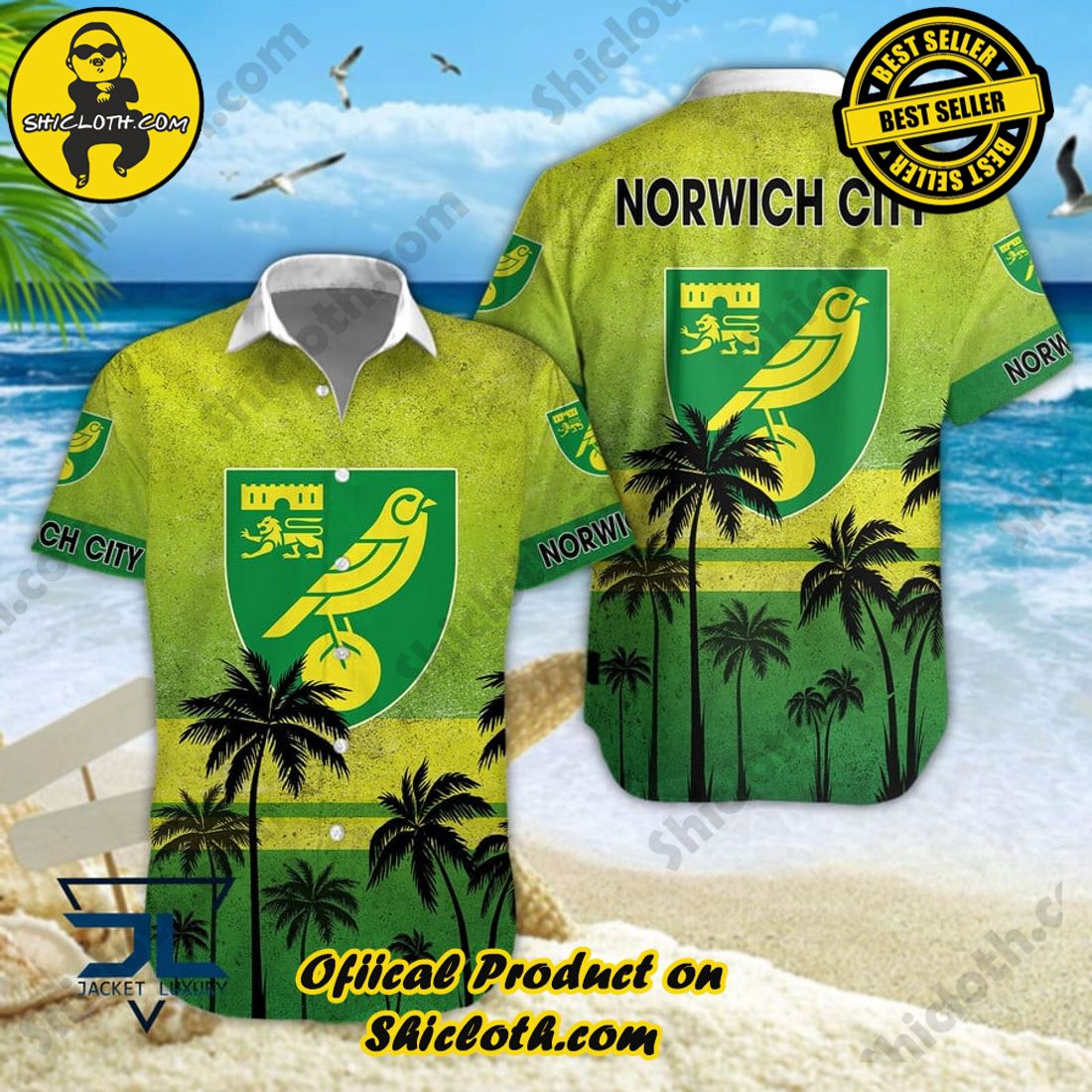 Norwich City EFL Palm Tree Aloha Hawaiian Shirt