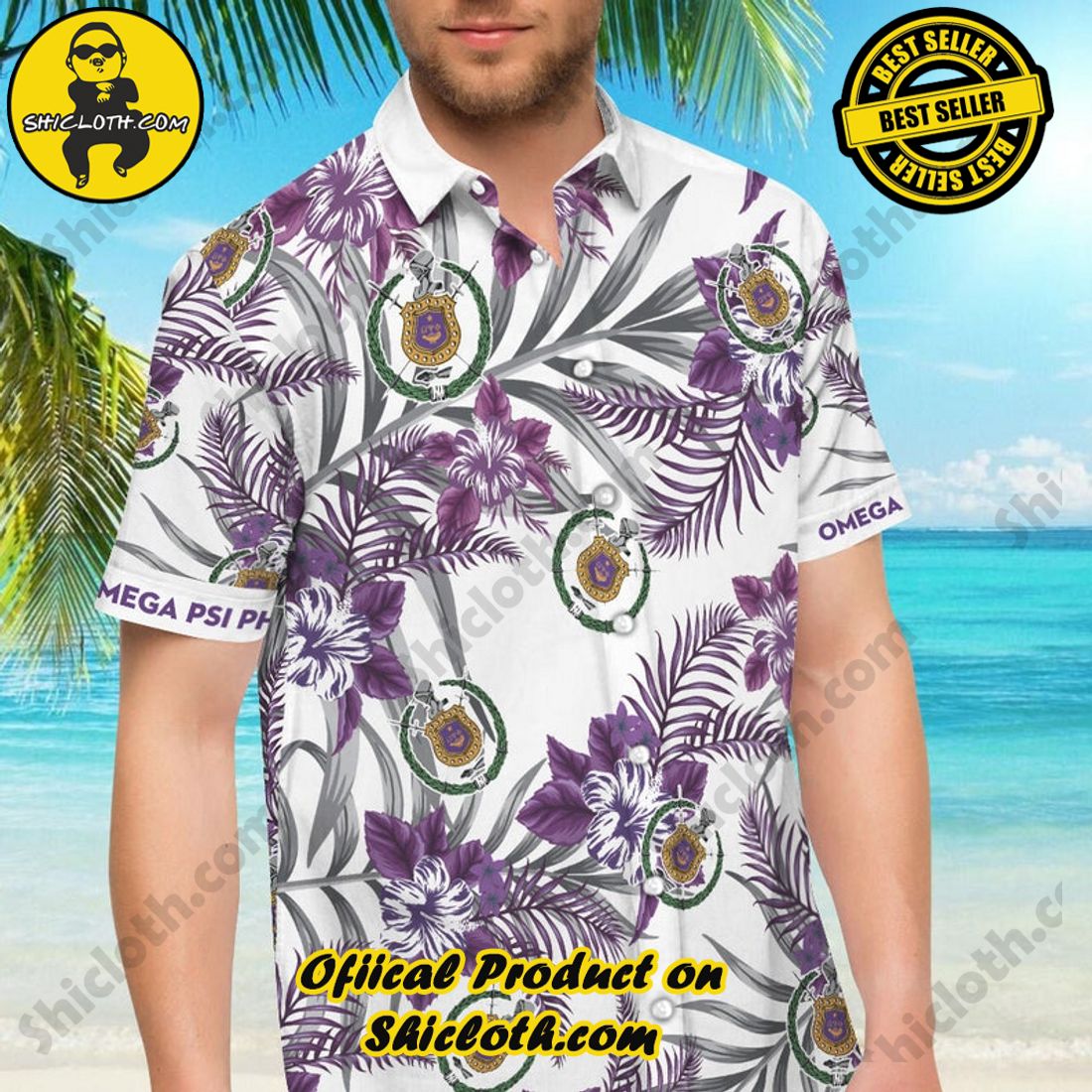 Alternative view of Omega Psi Phi Fraternity Floral Aloha Hawaiian Shirt