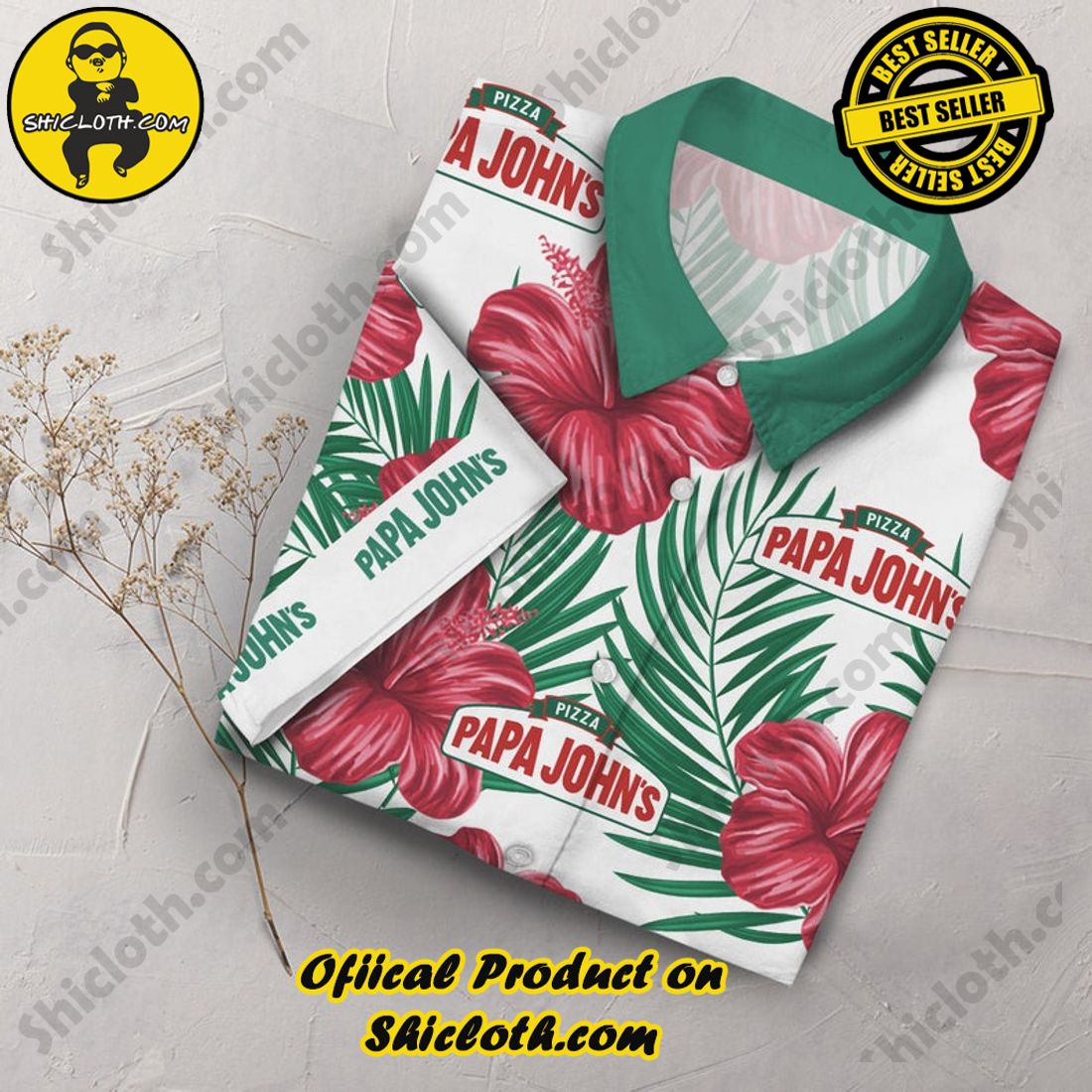 Papa Johns Pizza Hibiscus Aloha Hawaiian Shirt 3 Papa Johns Pizza Hibiscus Aloha Hawaiian Shirt - Image 3
