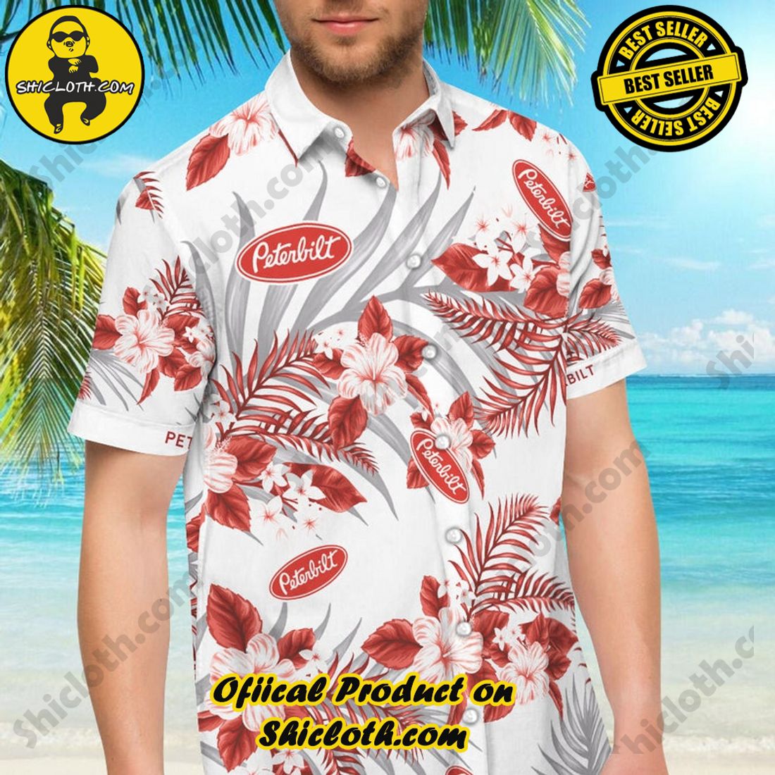 Alternative view of Peterbilt Trucks Floral Aloha Hawaiian Shirt