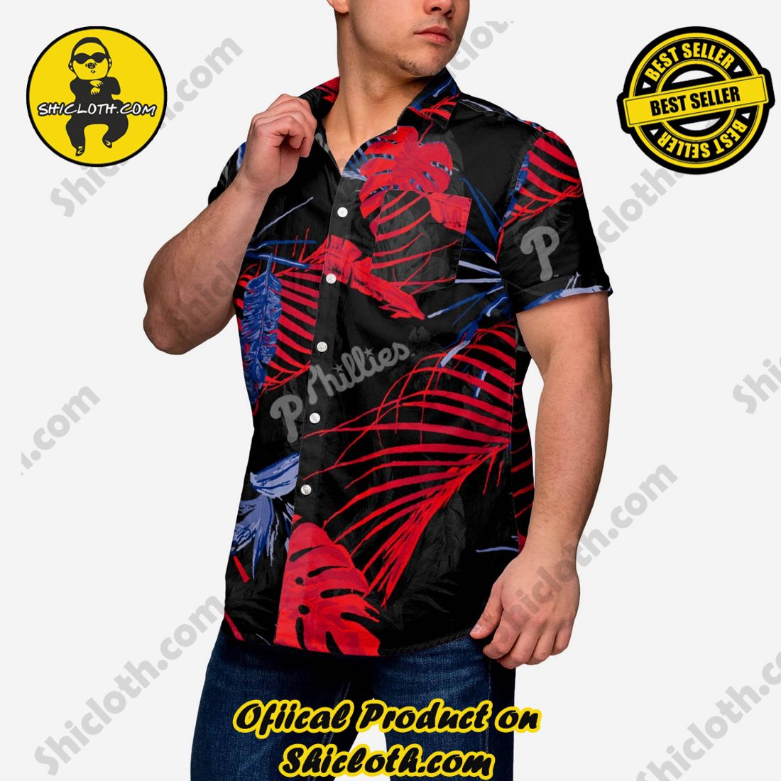 NEW COLLECTION Hawaiian Shirt And Short in Shicloth !!! Own it now 1 Philadelphia Phillies Neon Palm Button Up Shirt