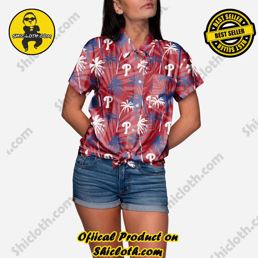 NEW COLLECTION Hawaiian Shirt And Short in Shicloth !!! Own it now 3 Philadelphia Phillies Tropic Of Da Palms Womens Button Up Shirt
