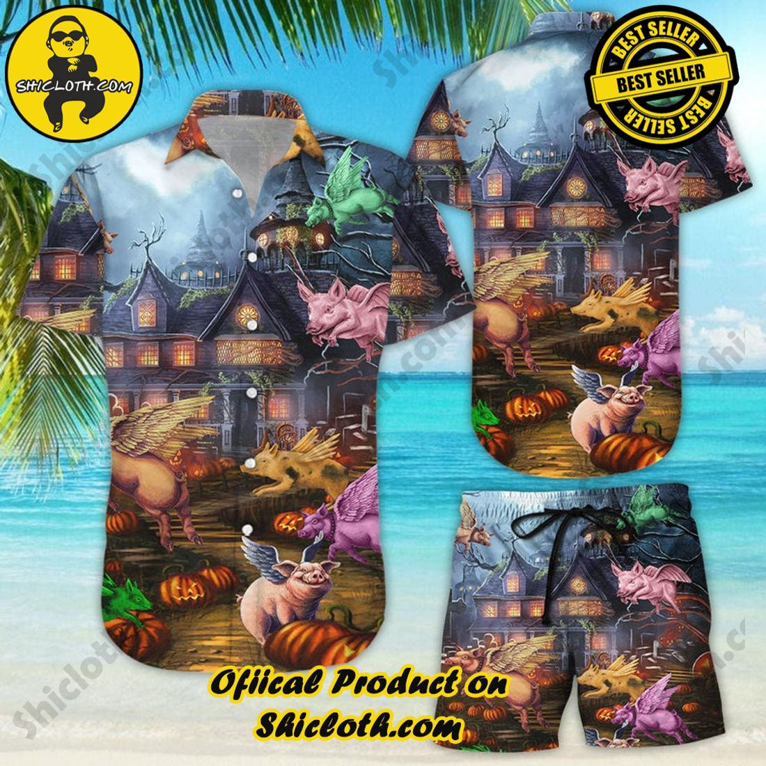 Pigs Fly Halloween Aloha Hawaiian Shirt