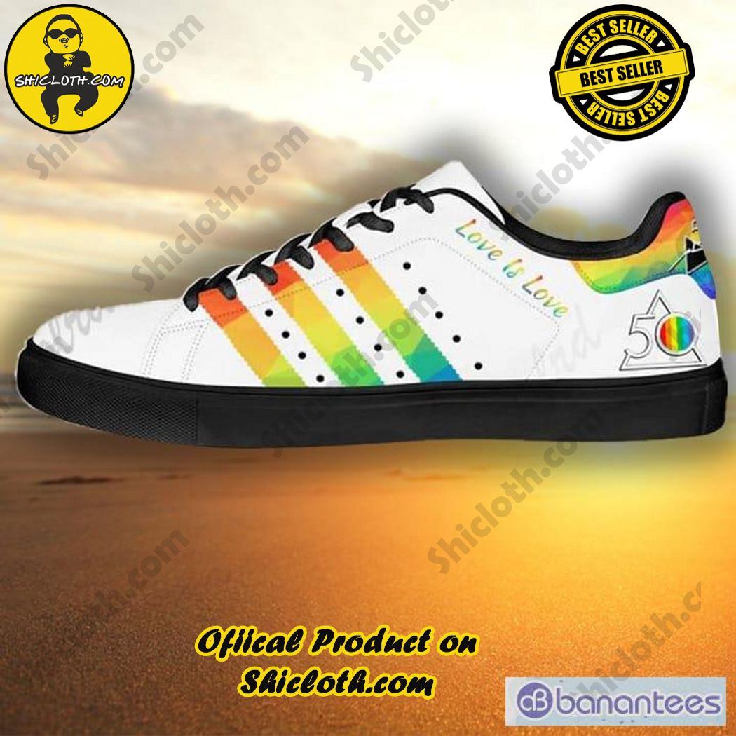 Only 60$. Best seller Stan Smith Shoes in Shicloth Store.Click here to buy !! 15 Pink Floyd Love Is Love White Adidas Stan Smith Low Top Shoes