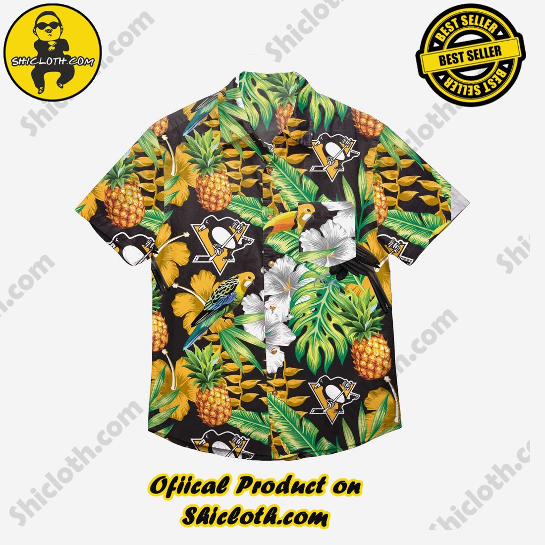 Pittsburgh Penguins Floral Button Up Shirt 3 Pittsburgh Penguins Floral Button Up Shirt - Image 3