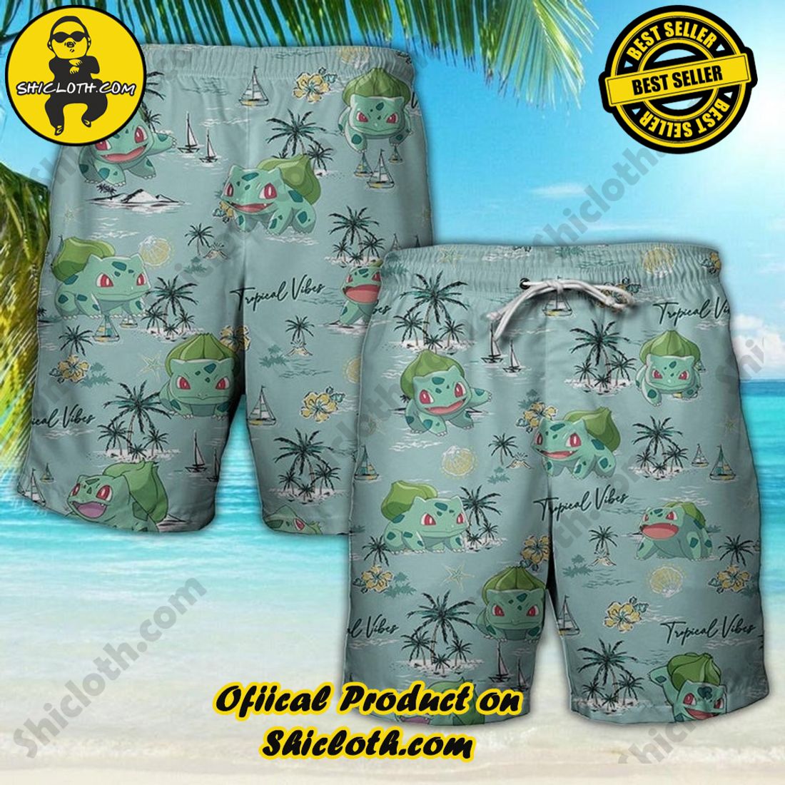 Alternative view of Pokemon Bulbasaur Anime Aloha Hawaiian Shirt