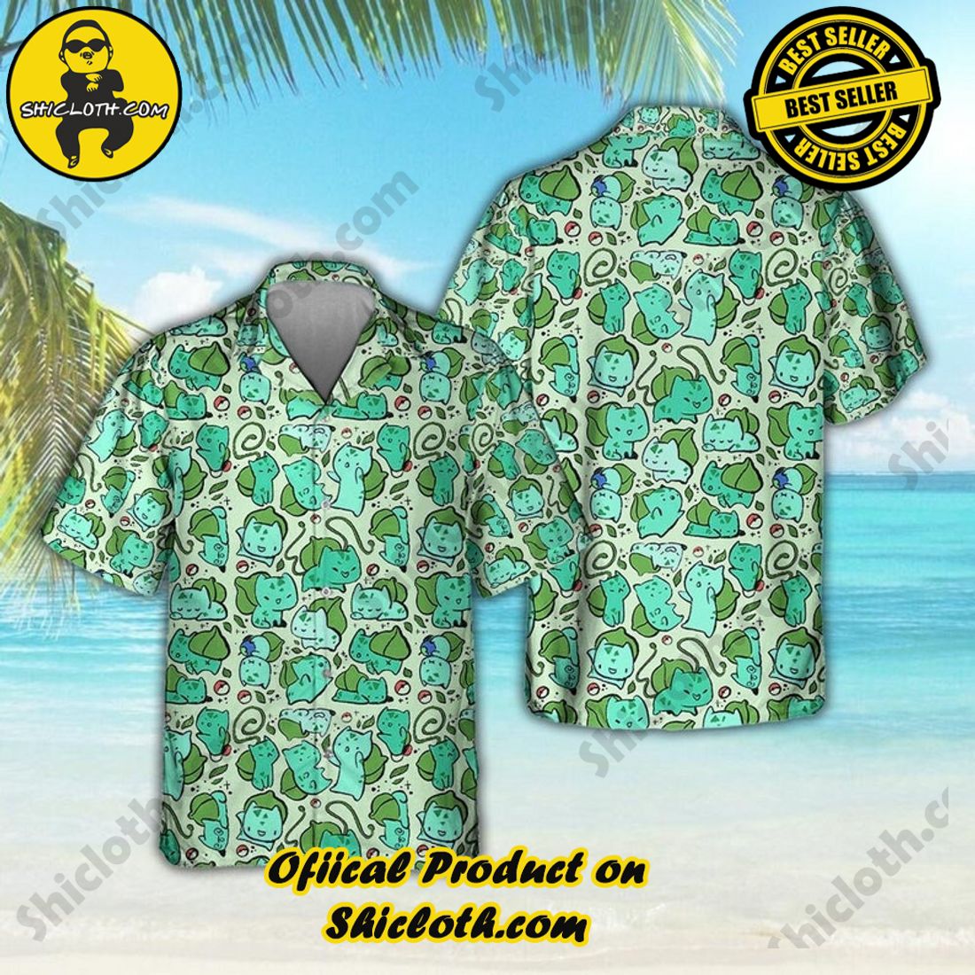 Pokemon Bulbasaur Anime Green Hawaiian Shirt