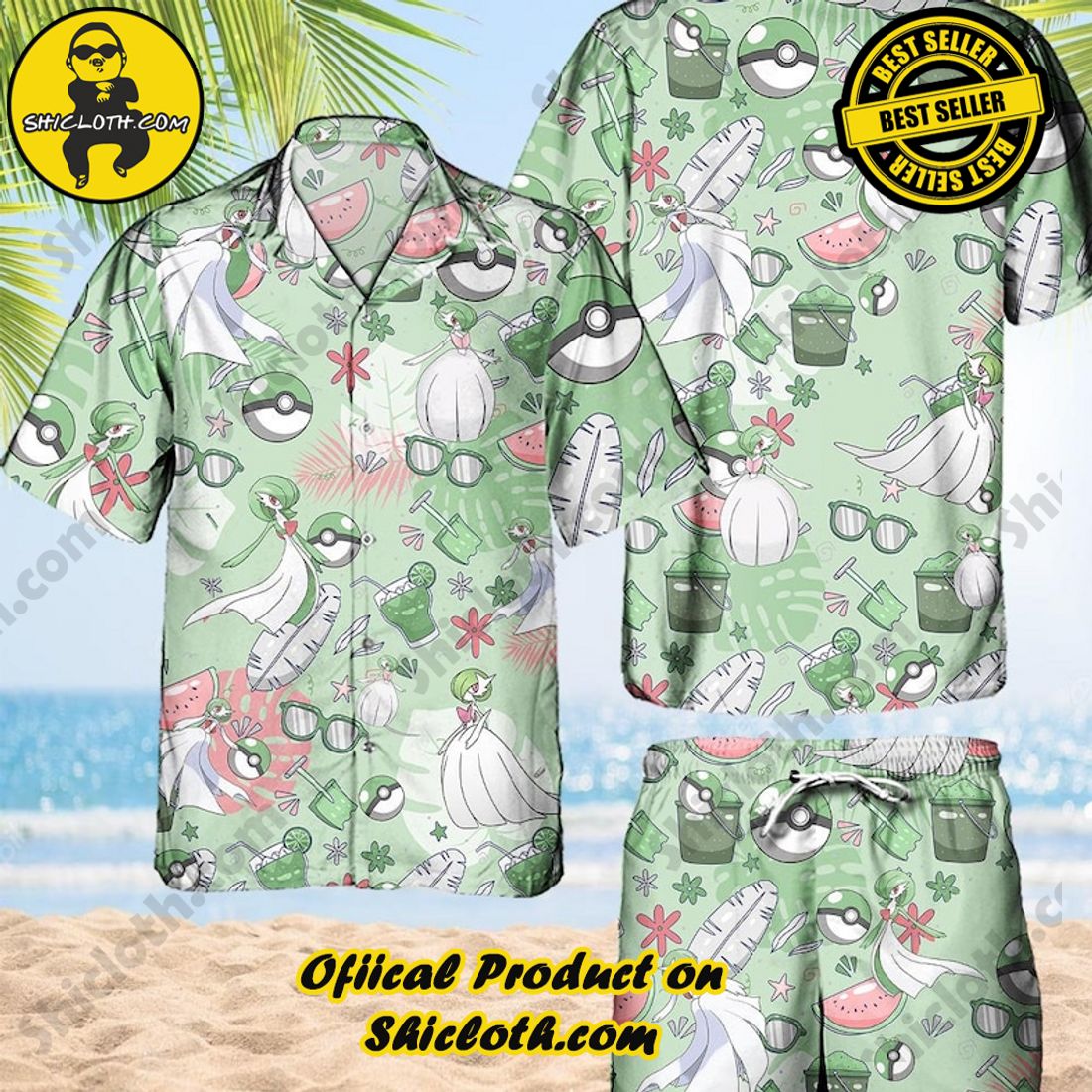 Pokemon Gardevoir Anime Green Hawaiian Shirt
