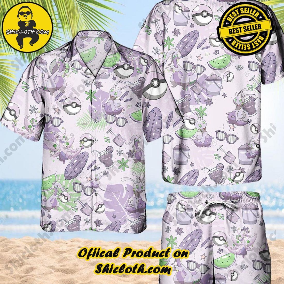 Alternative view of Pokemon Goomy Sliggoo Aloha Hawaiian Shirt