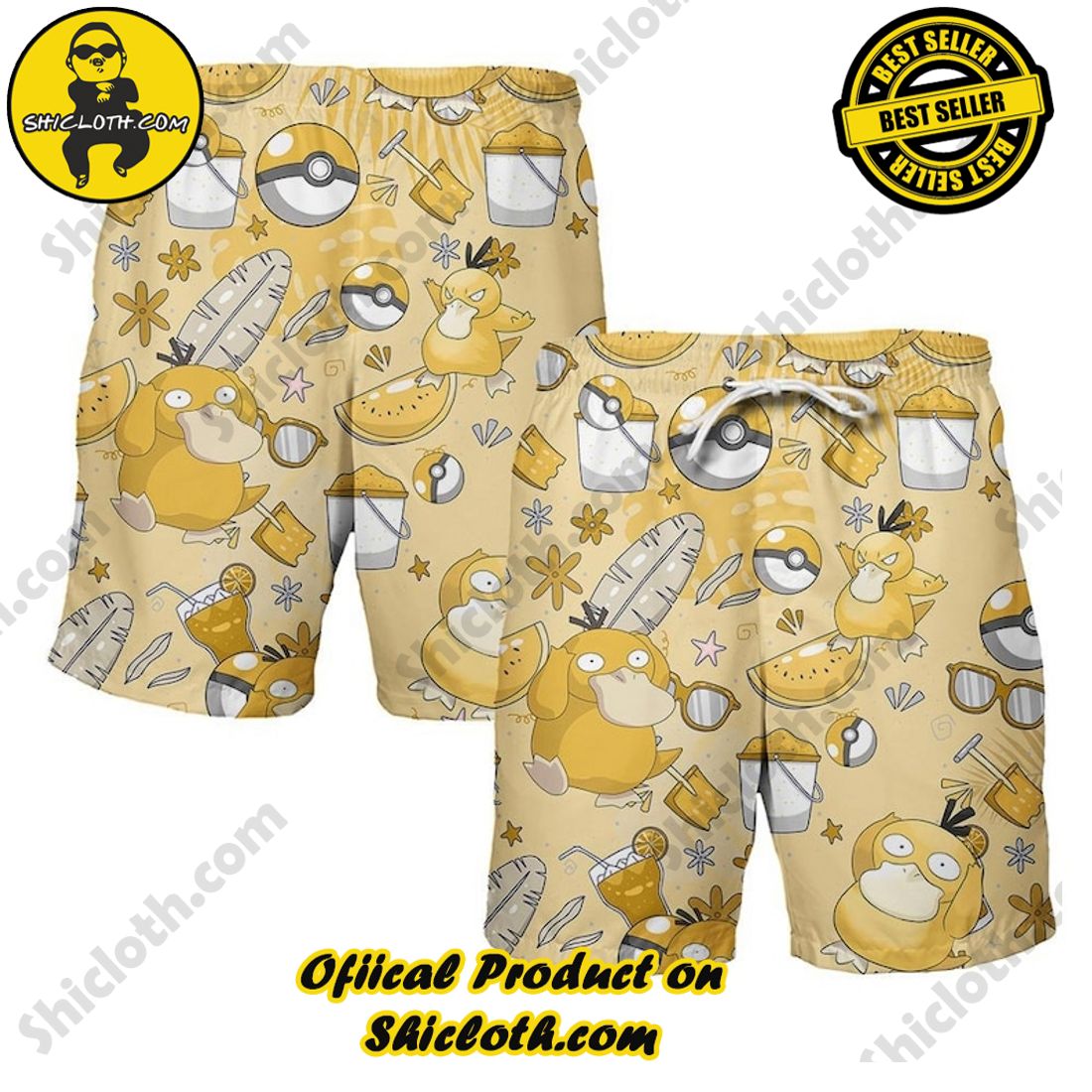 Pokemon Psyduck Anime Yellow Hawaiian Shirt 3 Pokemon Psyduck Anime Yellow Hawaiian Shirt - Image 3