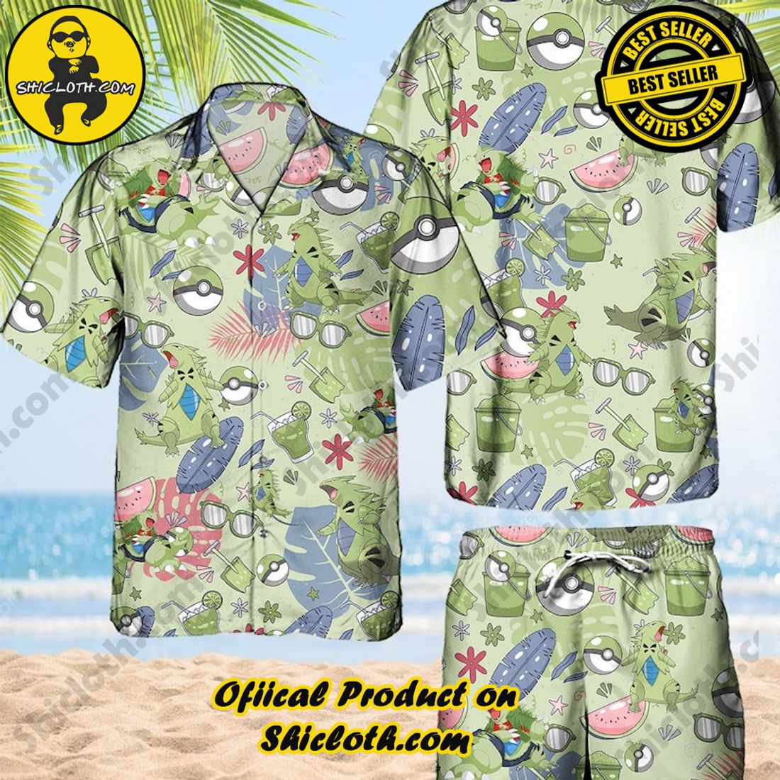 Pokemon Tyranitar Anime Green Hawaiian Shirt