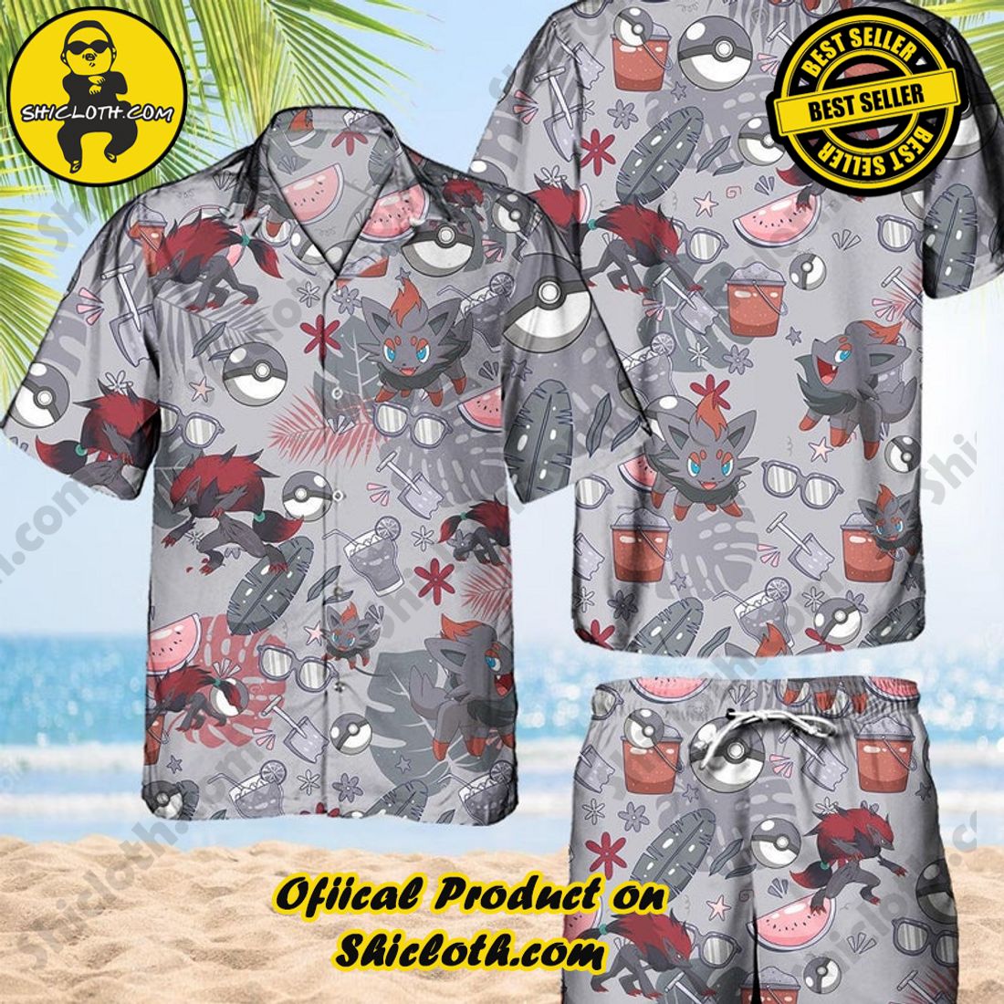 Pokemon Zorua Anime Grey Hawaiian Shirt