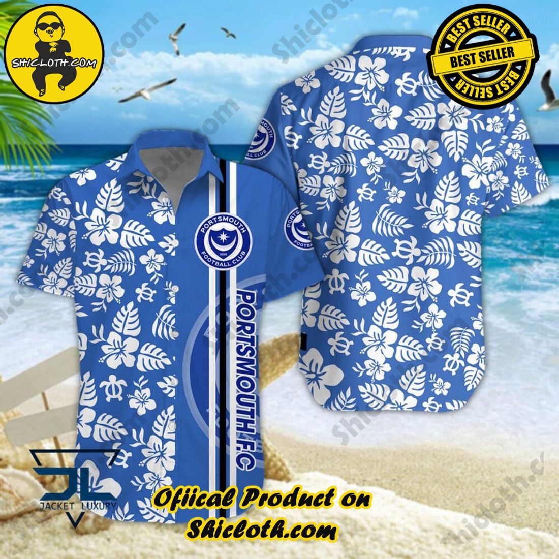 Portsmouth FC EFL Floral Aloha Hawaiian Shirt