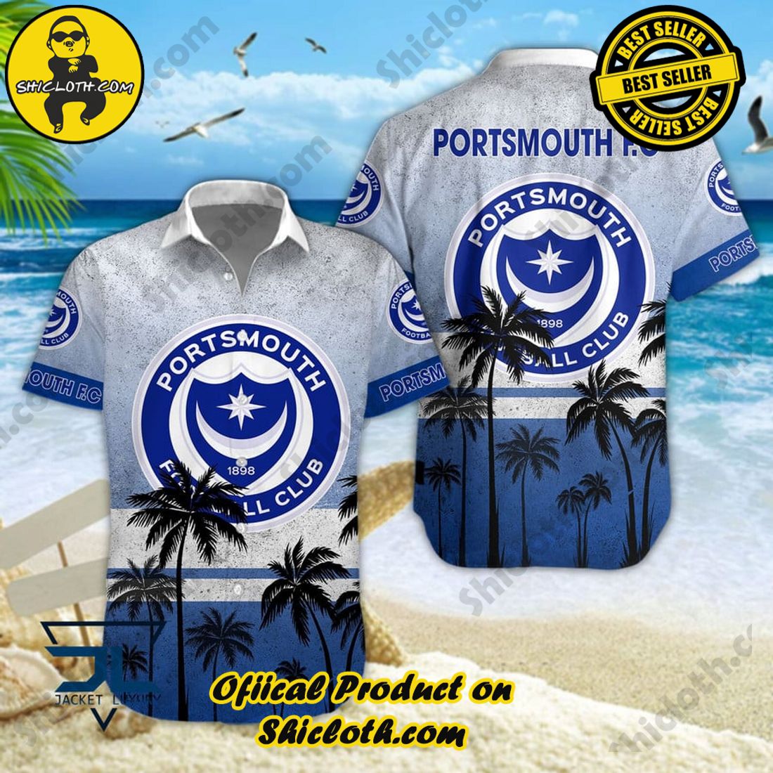 Portsmouth FC EFL Palm Tree Aloha Hawaiian Shirt