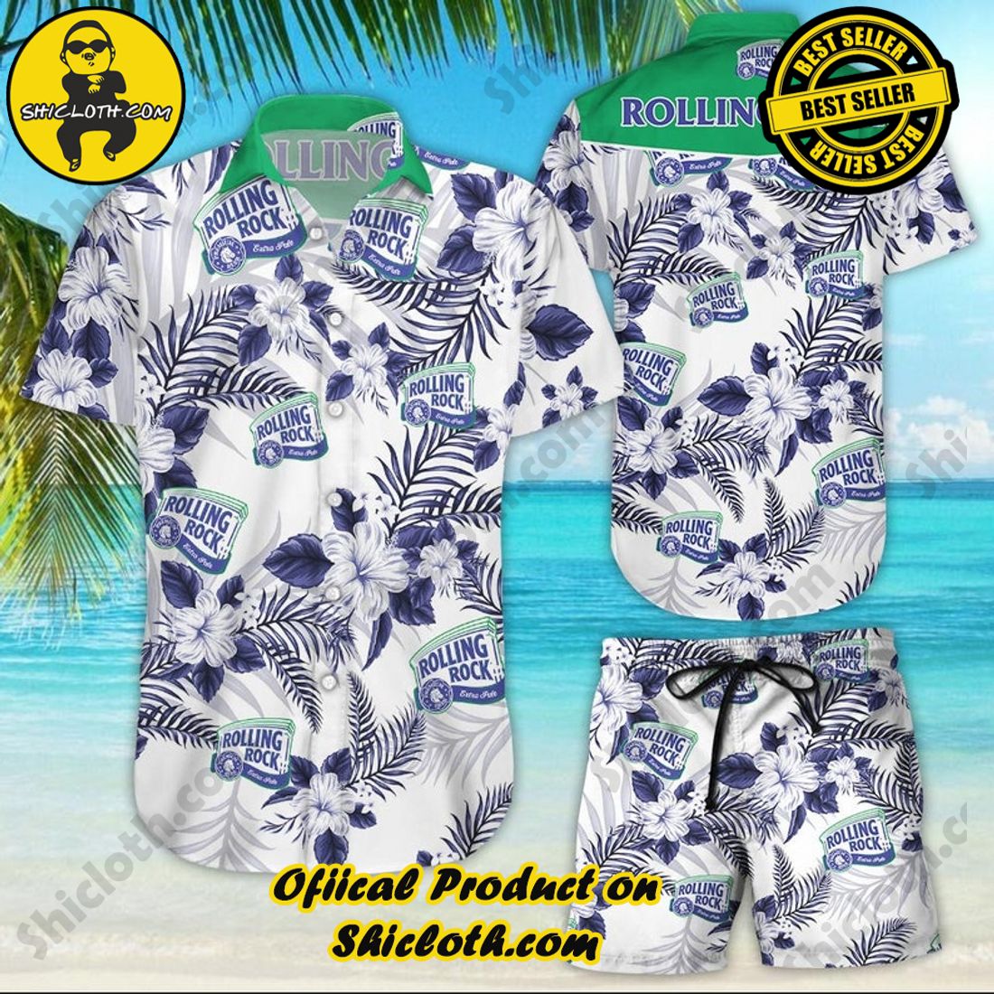 Rolling Rock Beer Floral Aloha Hawaiian Shirt