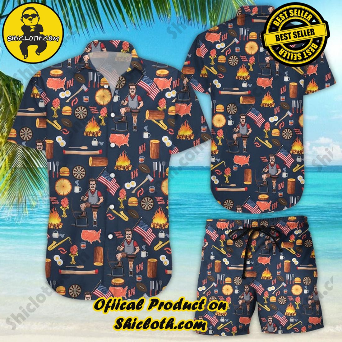 Ron Swanson NBC Aloha Black Hawaiian Shirt