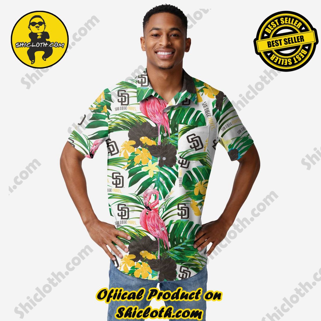 NEW COLLECTION Hawaiian Shirt And Short in Shicloth !!! Own it now 7 San Diego Padres Flamingo Button Up Shirt
